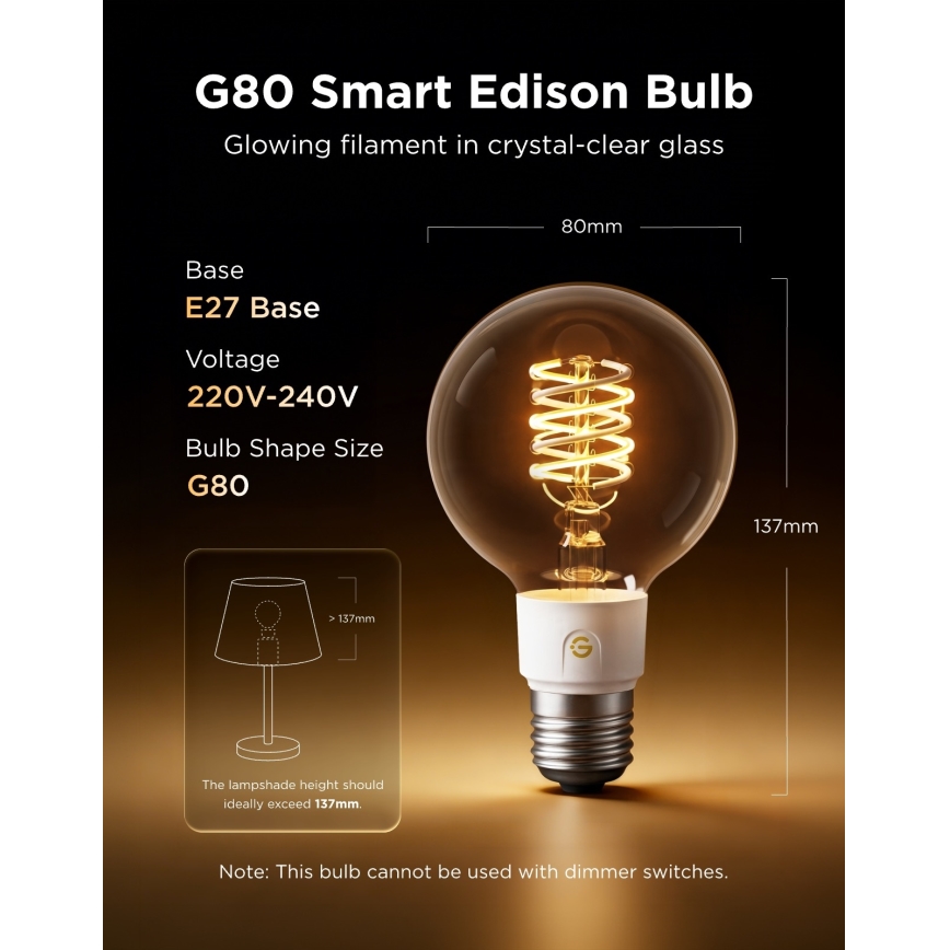 Govee - LED RGBWW Himmennettävä lamppu Smart MATTER G80 E27/5W/230V 2700-6500K Wi-Fi