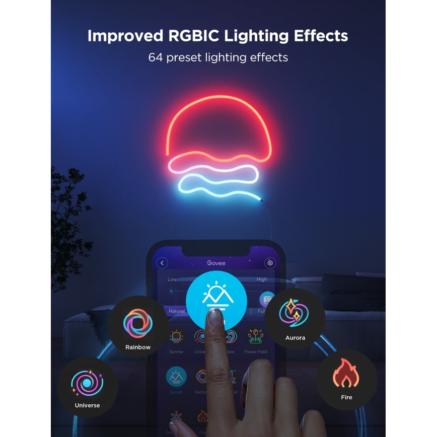 Govee - Neon 2 MATTER taivutettava LED-nauha 5m RGBIC Wi-Fi IP67