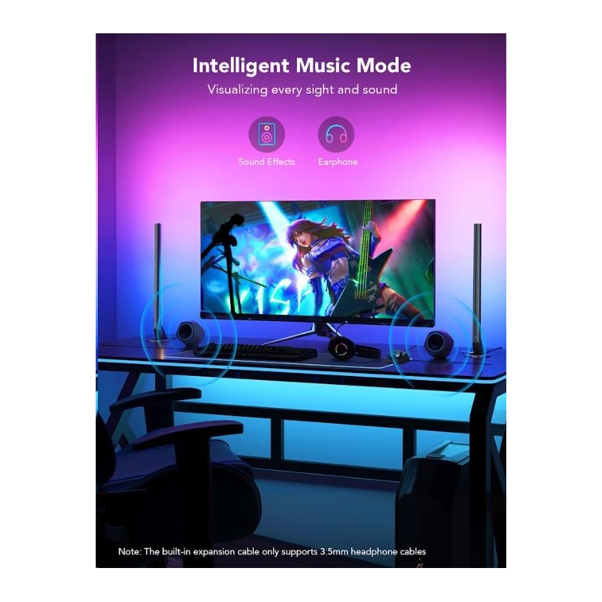 Govee - SETTI 2x Smart Gaming Wi-Fi LED RGBIC paneelit + Smart Dual musta + kaukosäädin