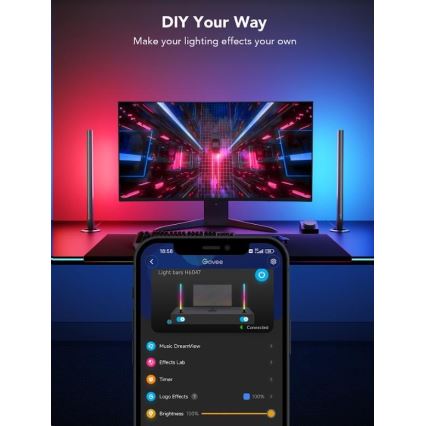 Govee - SETTI 2x Smart Gaming Wi-Fi LED RGBIC paneelit + Smart Dual musta + kaukosäädin