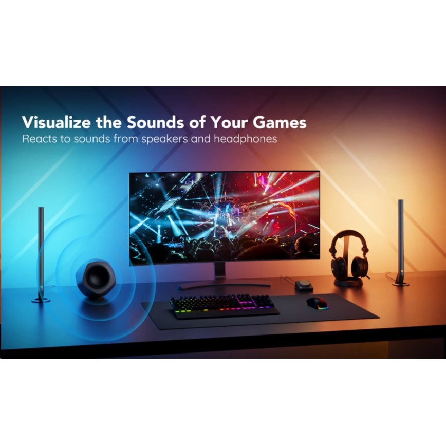 Govee - SETTI 2x Smart Gaming Wi-Fi LED RGBIC paneelit + Smart Dual musta + kaukosäädin