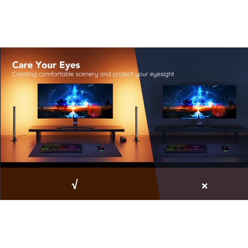 Govee - SETTI 2x Smart Gaming Wi-Fi LED RGBIC paneelit + Smart Dual musta + kaukosäädin