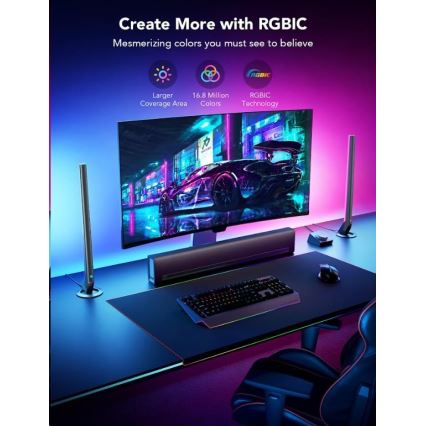 Govee - SETTI 2x Smart Gaming Wi-Fi LED RGBIC Panels + Smart Dual + kauko-ohjaus