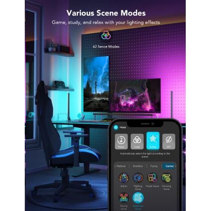 Govee - SETTI 2x Smart Gaming Wi-Fi LED RGBIC Panels + Smart Dual + kauko-ohjaus