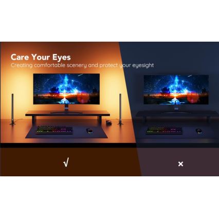 Govee - SETTI 2x Smart Gaming Wi-Fi LED RGBIC Panels + Smart Dual + kauko-ohjaus