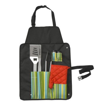 Grillivälineet ruostumatonta terästä 7 kpl + esiliina