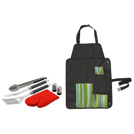 Grillivälineet ruostumatonta terästä 7 kpl + esiliina