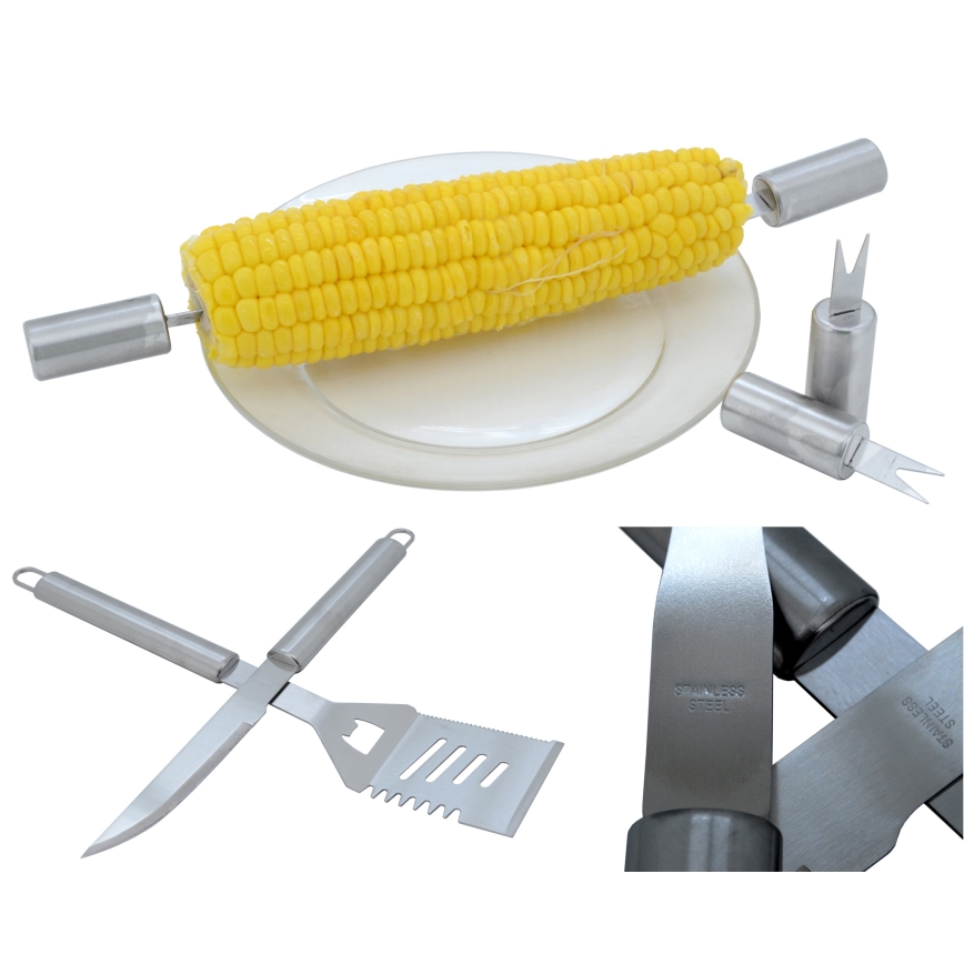 Grillivälineet ruostumatonta terästä kotelolla 30 kpl