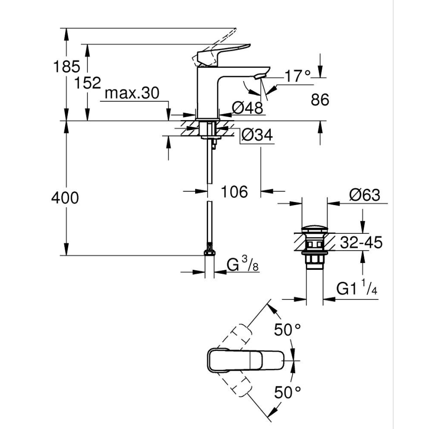 GROHE 1018570000 - DICE S - pesuallashana, kiiltävä kromi