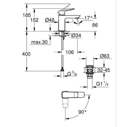 GROHE 1018610000 - Pesuallashana DICE S kiiltävä kromi