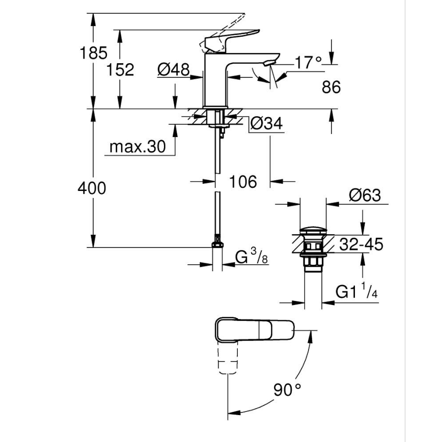 GROHE 1018610000 - Pesuallashana DICE S kiiltävä kromi