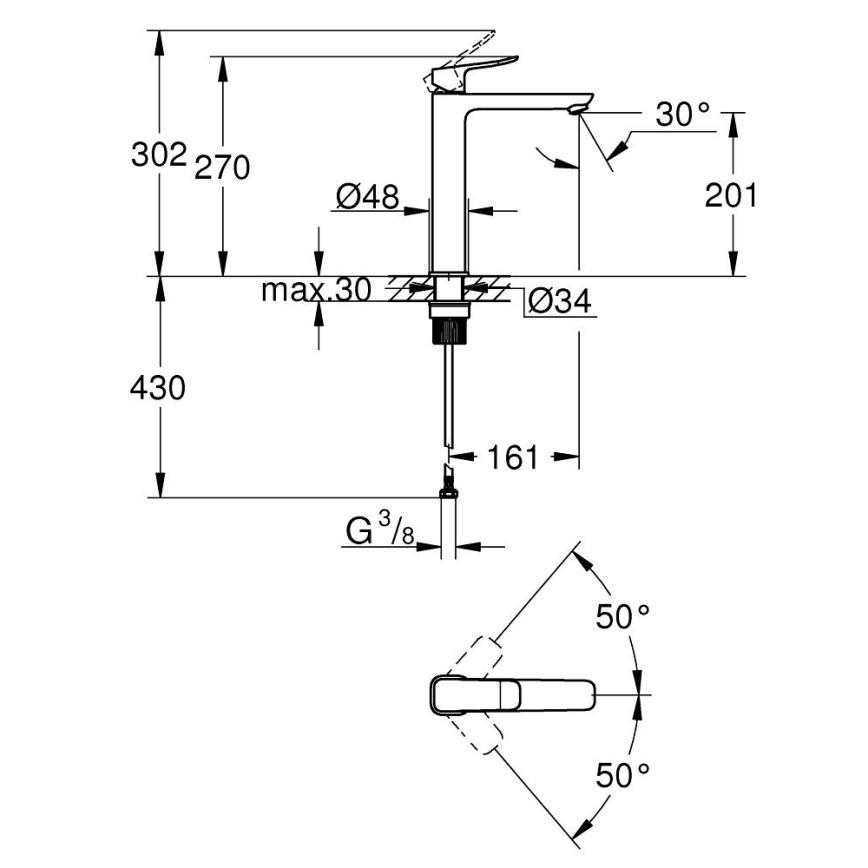 GROHE 1018920000 - Pesuallashana DICE XL, kiiltävä kromi