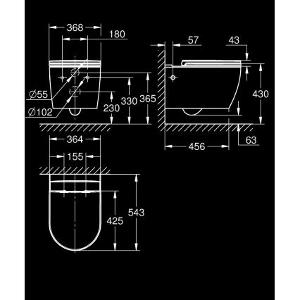 GROHE 103848SH00 - Seinään asennettava WC START ROUND CERAMIC 368 × 543 mm valkoinen