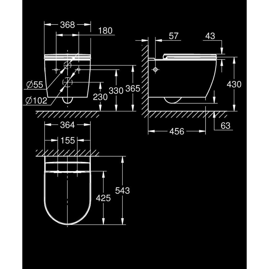 GROHE 103848SH00 - Seinään asennettava WC START ROUND CERAMIC 368 × 543 mm valkoinen