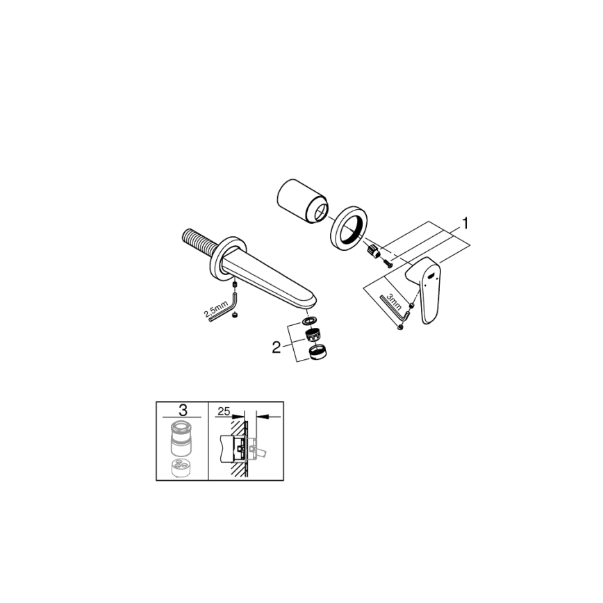 GROHE 19573002 - EURODISC COSMOPOLITAN 2-reikäinen pesuallashana 11x17 cm, kromattu
