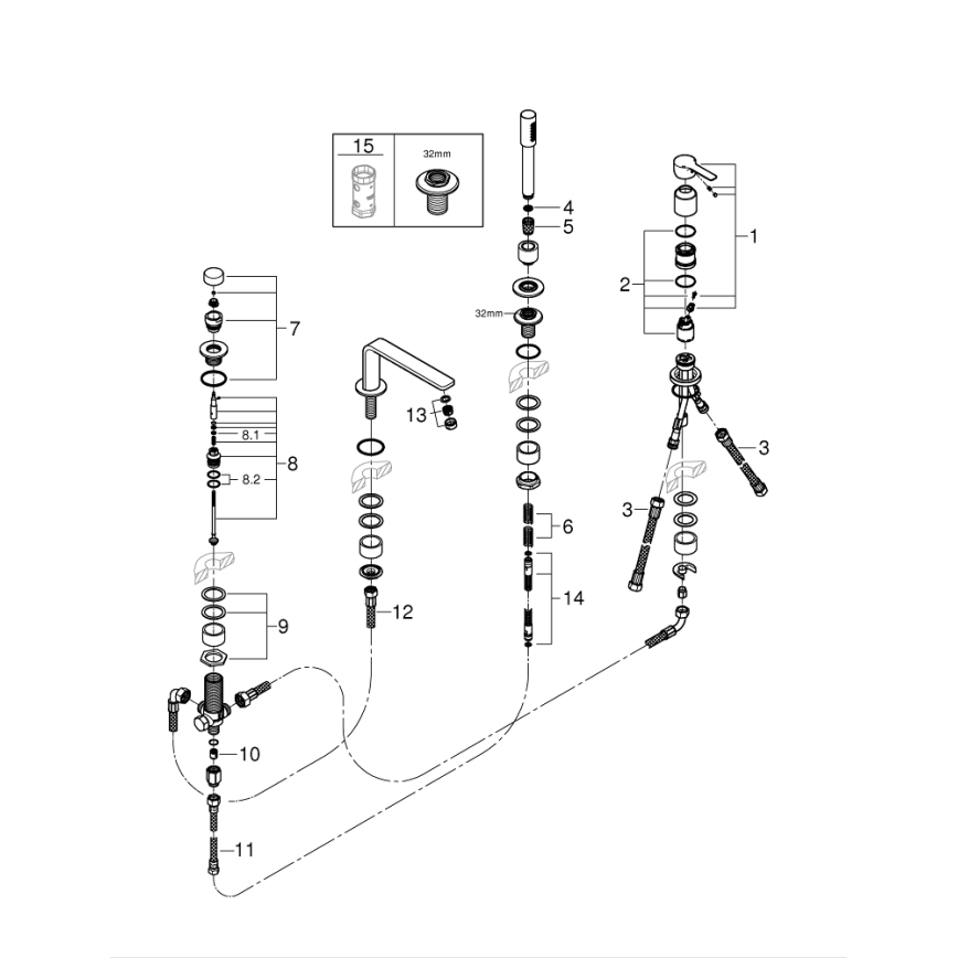 GROHE 19577001 - LINEARE nelireikäinen ammehana, kiiltävä kromi