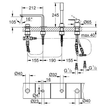 GROHE 19577001 - LINEARE nelireikäinen ammehana, kiiltävä kromi
