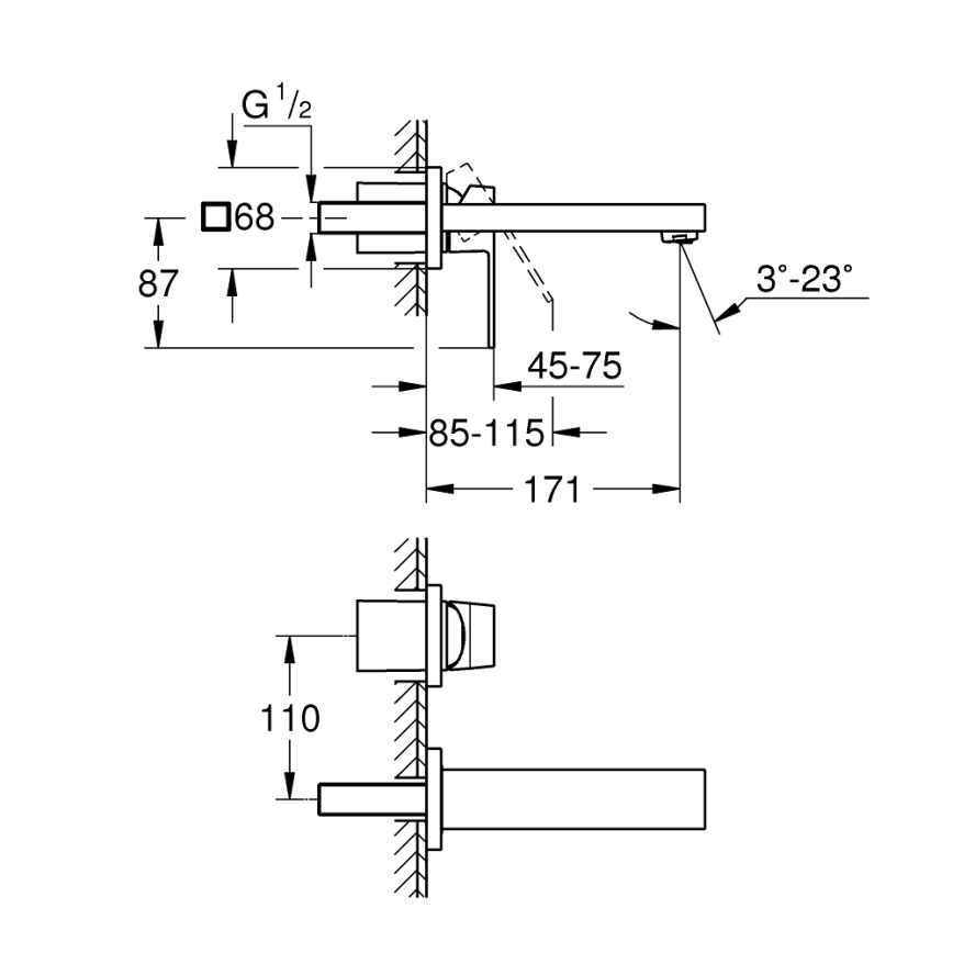 GROHE 19895000 - EUROCUBE 171 mm 2-reikäinen pesuallashana, kiiltävä kromi