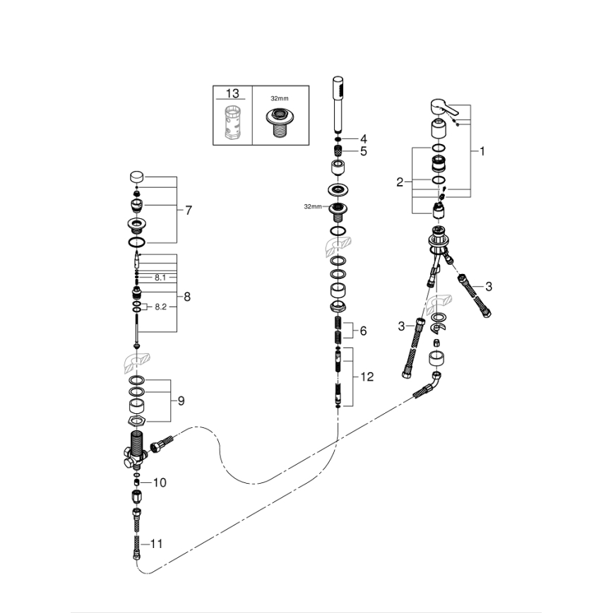 GROHE 19965001 - LINEARE kolmireikäinen ammehana, kiiltävä kromi