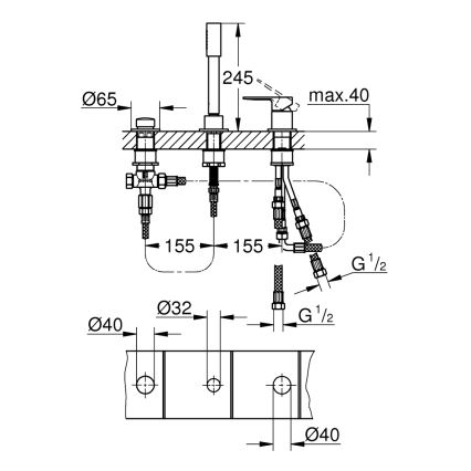 GROHE 19965001 - LINEARE kolmireikäinen ammehana, kiiltävä kromi