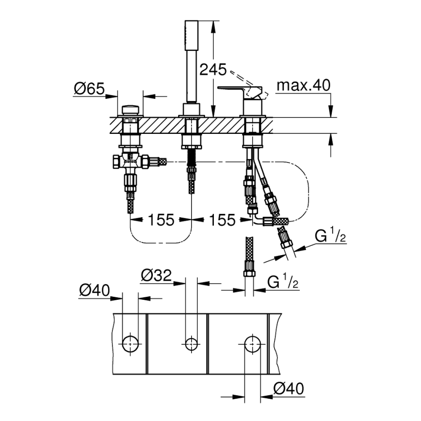 GROHE 19965001 - LINEARE kolmireikäinen ammehana, kiiltävä kromi