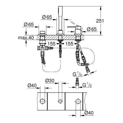 GROHE 19976001 - ESSENCE kolmireikäinen kylpyammehana, kiiltävä kromi