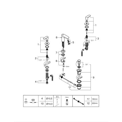 GROHE 20187000 - Kolmireikäinen pesuallashana EUROSMART COSMOPOLITAN DN 15, kromi
