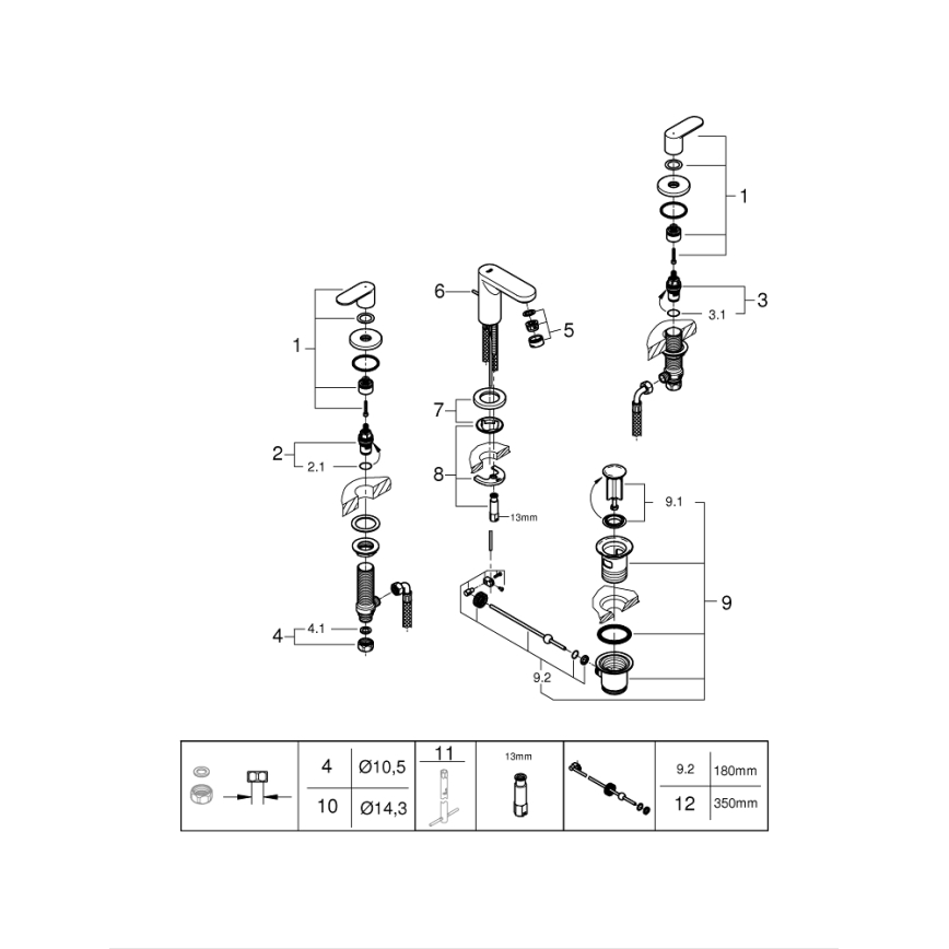 GROHE 20187000 - Kolmireikäinen pesuallashana EUROSMART COSMOPOLITAN DN 15, kromi