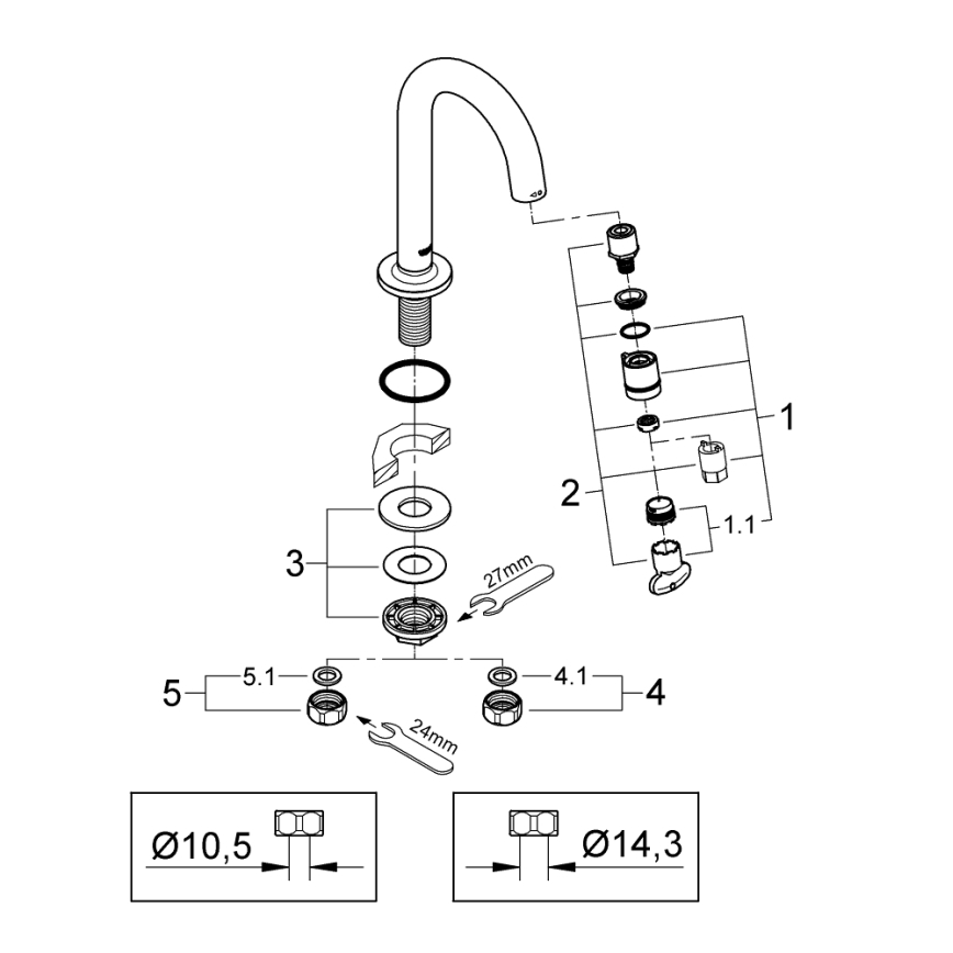 GROHE 20201000 - UNIVERSAL 113 mm pöytäkiinnitteinen venttiili, kiiltävä kromi