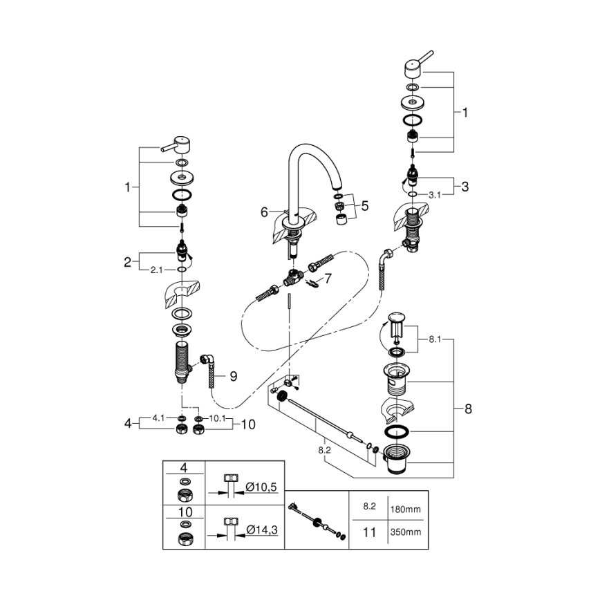 GROHE 20216001 - Kolmireikäinen pesuallashana CONCETTO DN 15 koko L kromi
