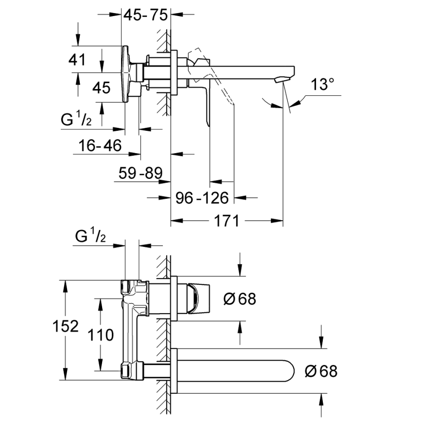GROHE 20289000 - Kaksireikäinen pesuallashana BAULOOP 110 mm kiiltävä kromi