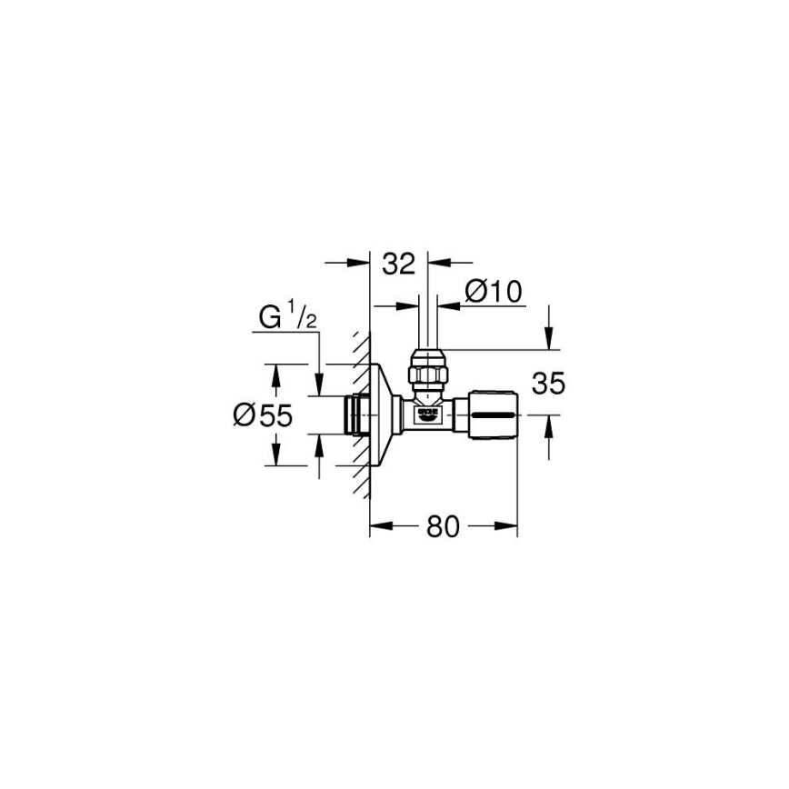 GROHE 22039000 - UNIVERSAL kulmaventtiili DN 15, kiiltävä kromi