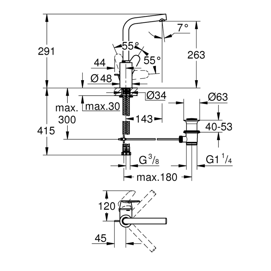 GROHE 23054003 - EURODISC COSMOPOLITAN pesuallashana, koko L, kromi