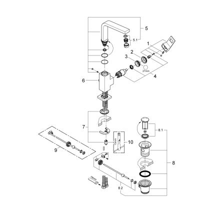 GROHE 2313500E - EUROCUBE pesuallashana, koko L, kiiltävä kromi
