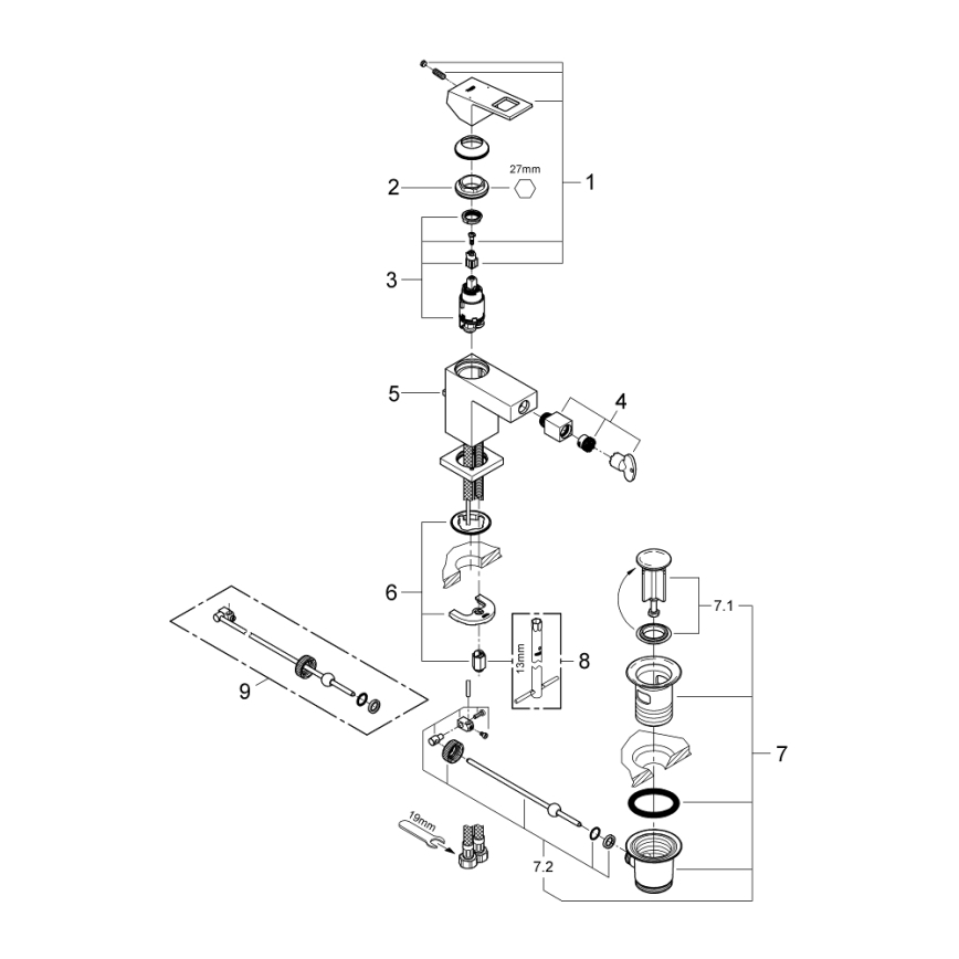 GROHE 23138000 - Bidet-sekoitin EUROCUBE, kiiltävä kromi