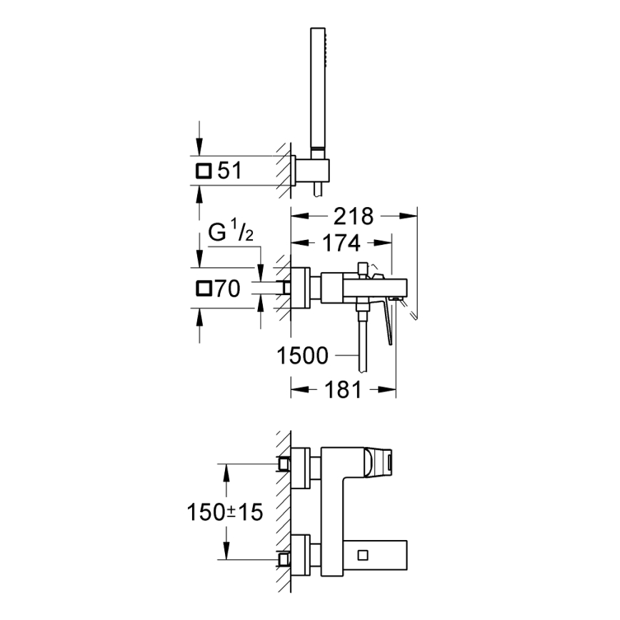GROHE 23141000 - EUROCUBE ammehana DN 15 kiillotettu kromi