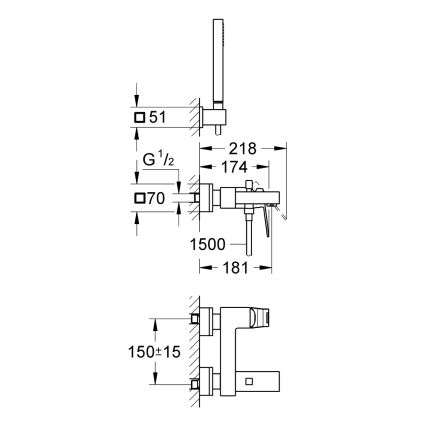 GROHE 23141000 - EUROCUBE DN 15 ammehana-sarja, kiiltävä kromi