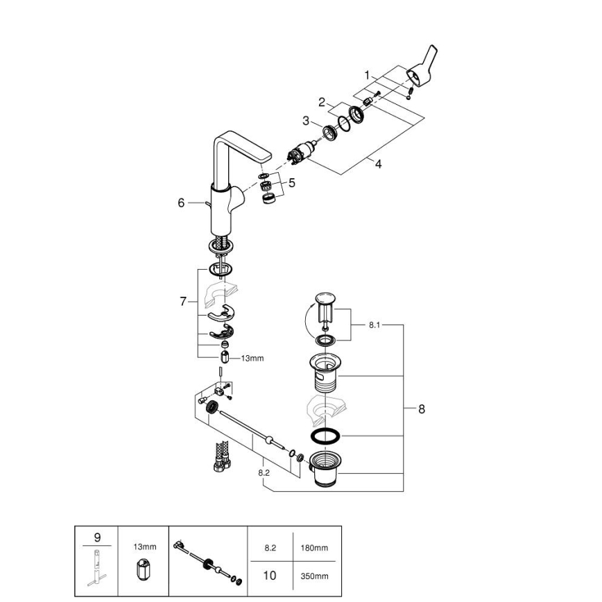 GROHE 23296001 - LINEARE-lavuaarihana, koko L, kiiltävä kromi