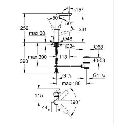 GROHE 23296001 - LINEARE-lavuaarihana, koko L, kiiltävä kromi
