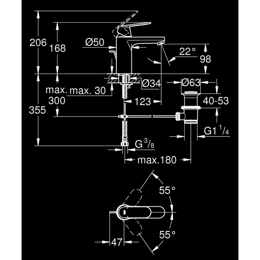 GROHE 23325000 - EUROSMART COSMOPOLITAN pesuallashana, M-koko, kromi