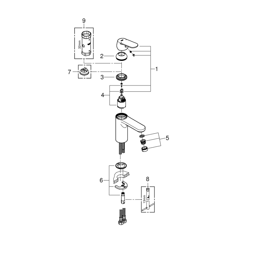 GROHE 23327000 - Pesuallashana EUROSMART COSMOPOLITAN DN 15 koko M kromi