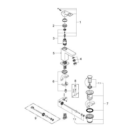 GROHE 2339000E - EUROCUBE-pesuallashana DN 15, kiiltävä kromi