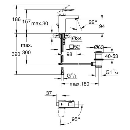GROHE 2339000E - EUROCUBE-pesuallashana DN 15, kiiltävä kromi