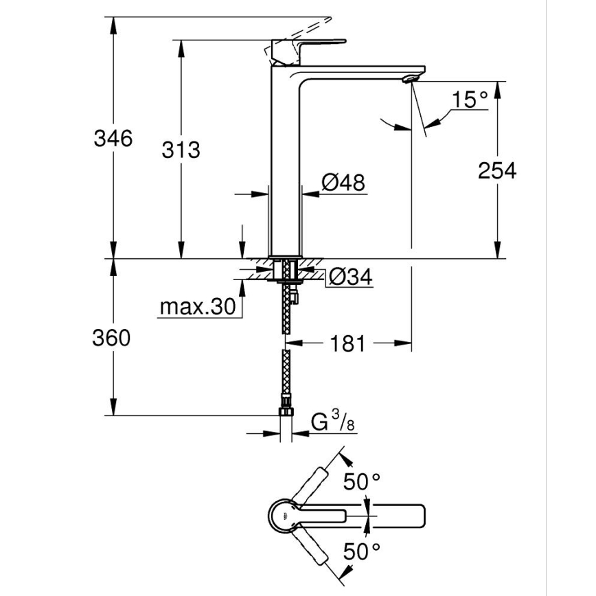GROHE 23405AL1 - LINEARE lavuaarihana XL, grafiitti