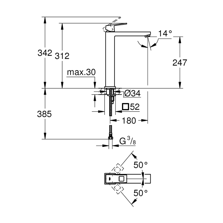 GROHE 23406000 - Lavuaarihana EUROCUBE XL-koko, kiiltävä kromi