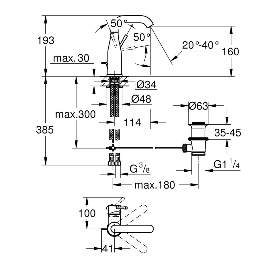 GROHE 23462001 - ESSENCE-pesuallashana DN 15, koko M, kiiltävä kromi