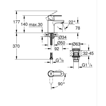 GROHE 23586000 - Pesuallosekoitin GET, koko S, kiiltävä kromi