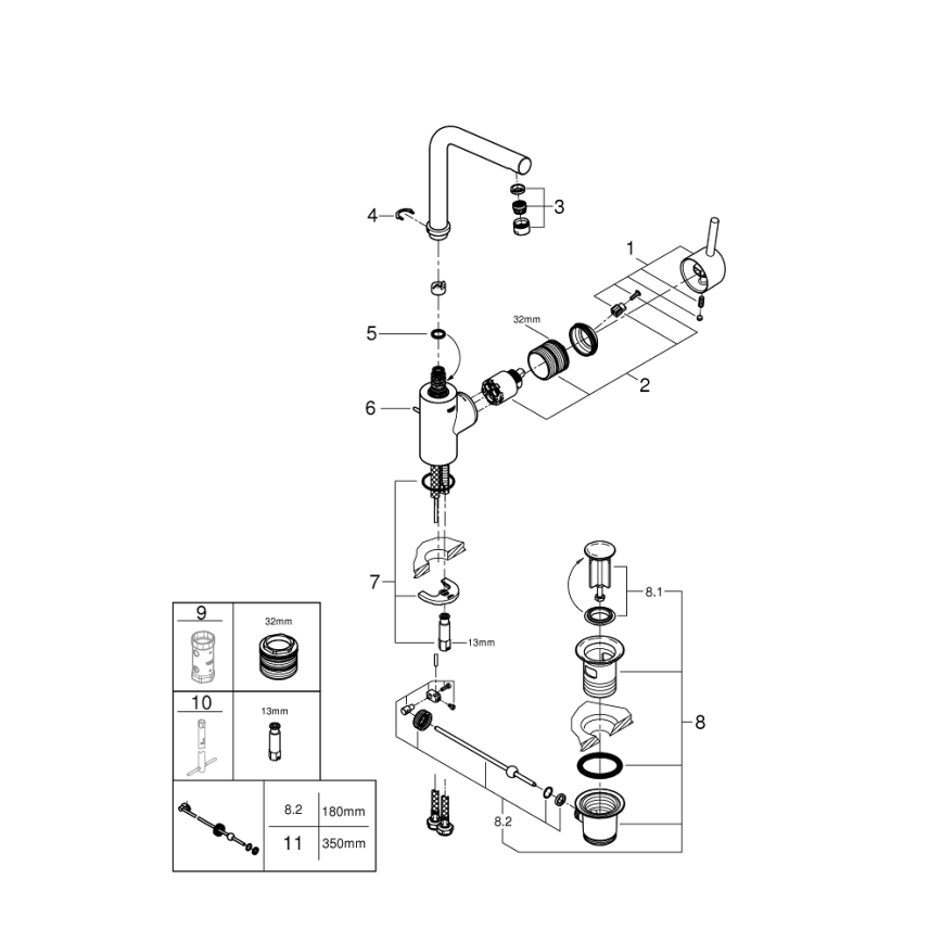 GROHE 23739002 - Pesuallashana CONCETTO 291 mm, kiiltävä kromi