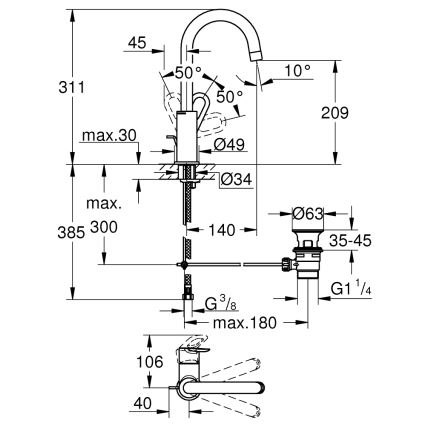 GROHE 23763000 - Pesuallashana BAULOOP koko L kiiltävä kromi
