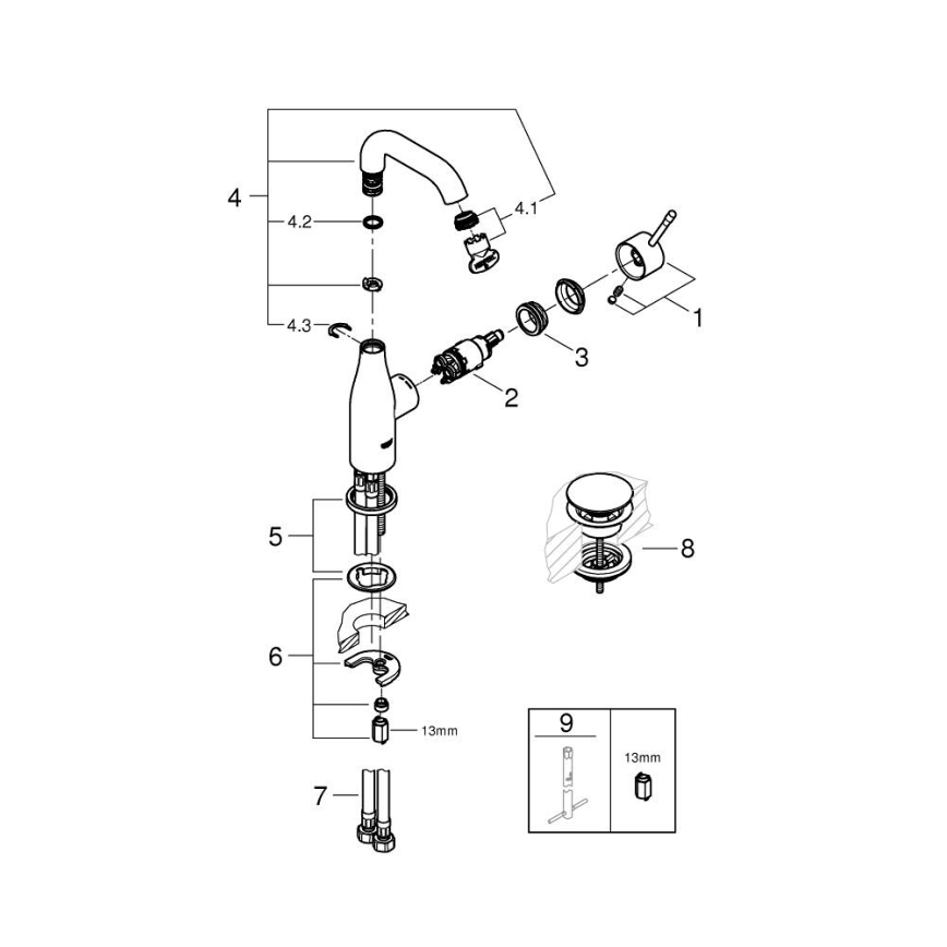 GROHE 23798001 - ESSENCE pesuallashana DN 15, koko M, kiiltävä kromi